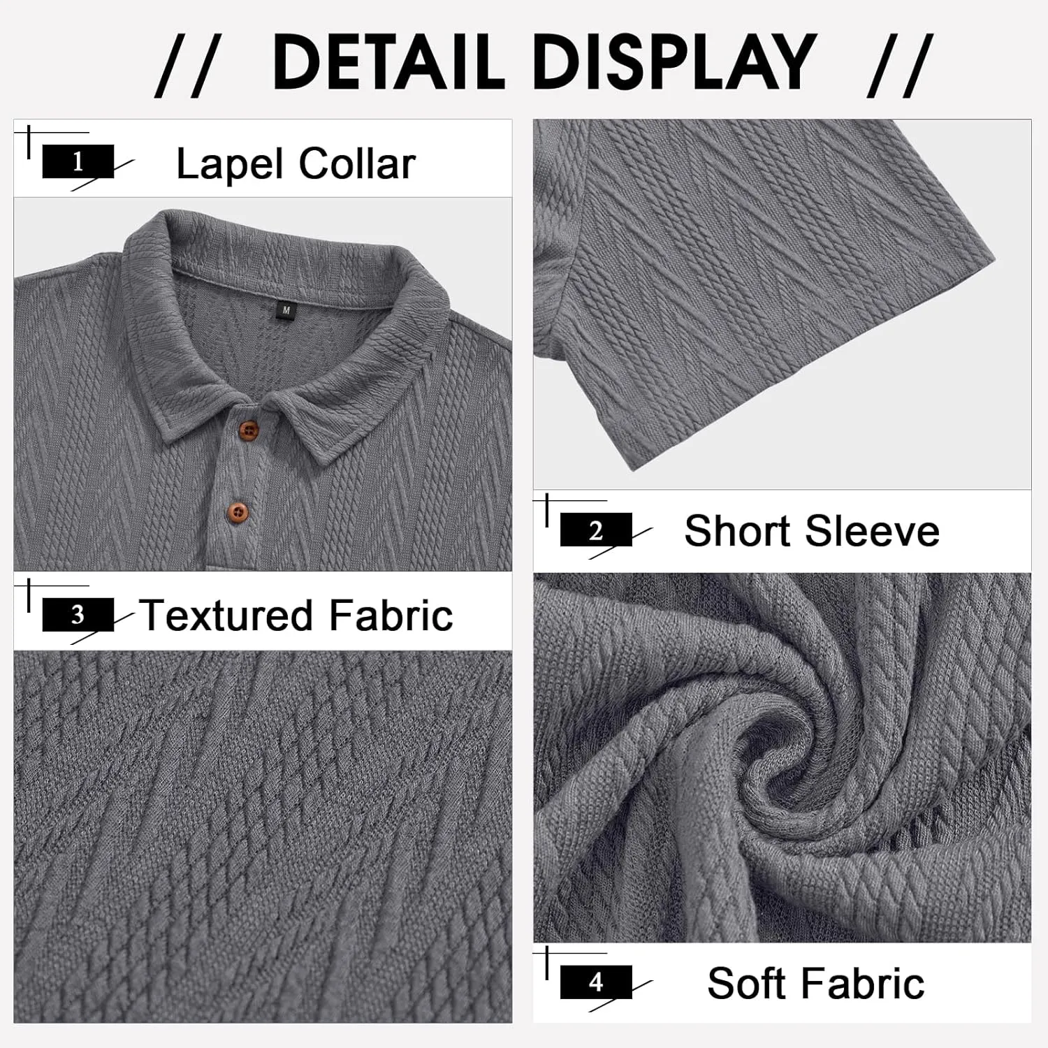 Mens Short Sleeve Polo Shirts Casual Reglar Fit Knit Textured Stretchy Golf T-Shirts
