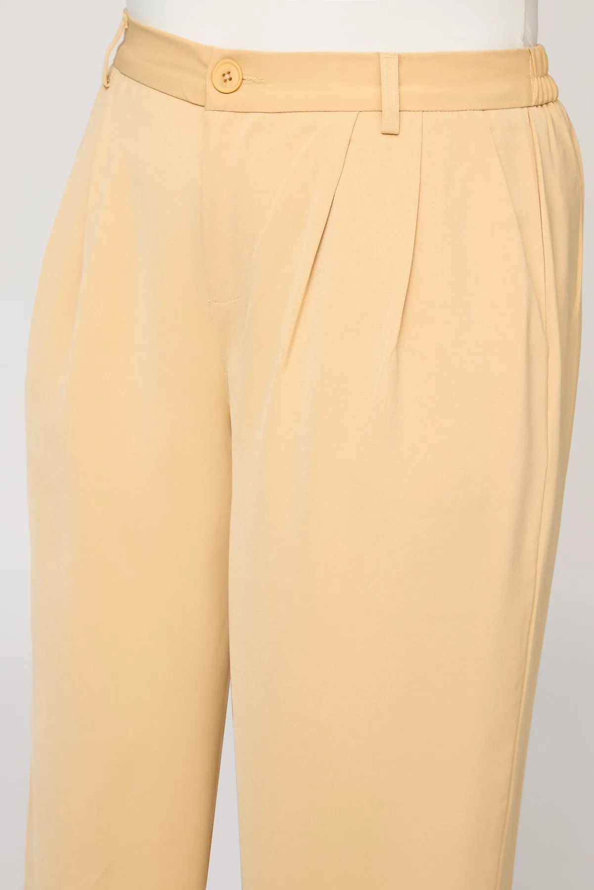 Nude Beige Curve Pleated Straight Korean Pants