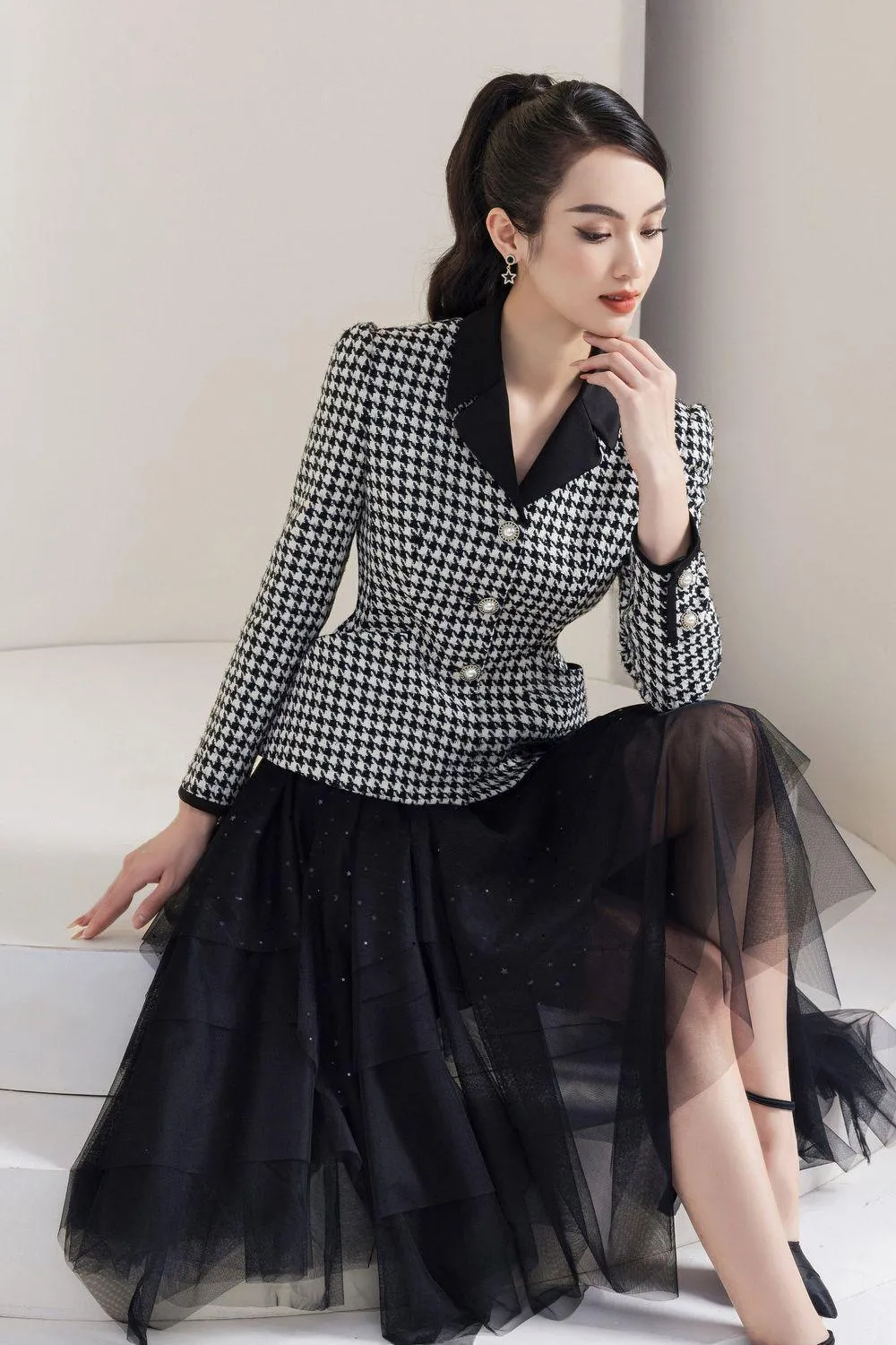 Odette Peplum Notch Lapel Tweed Jacket