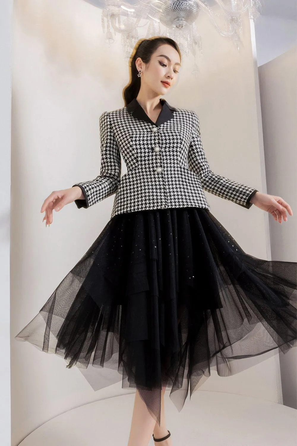 Odette Peplum Notch Lapel Tweed Jacket