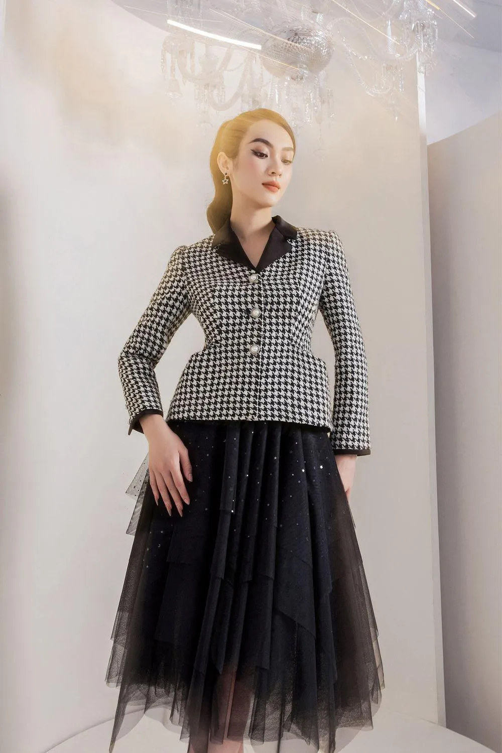 Odette Peplum Notch Lapel Tweed Jacket