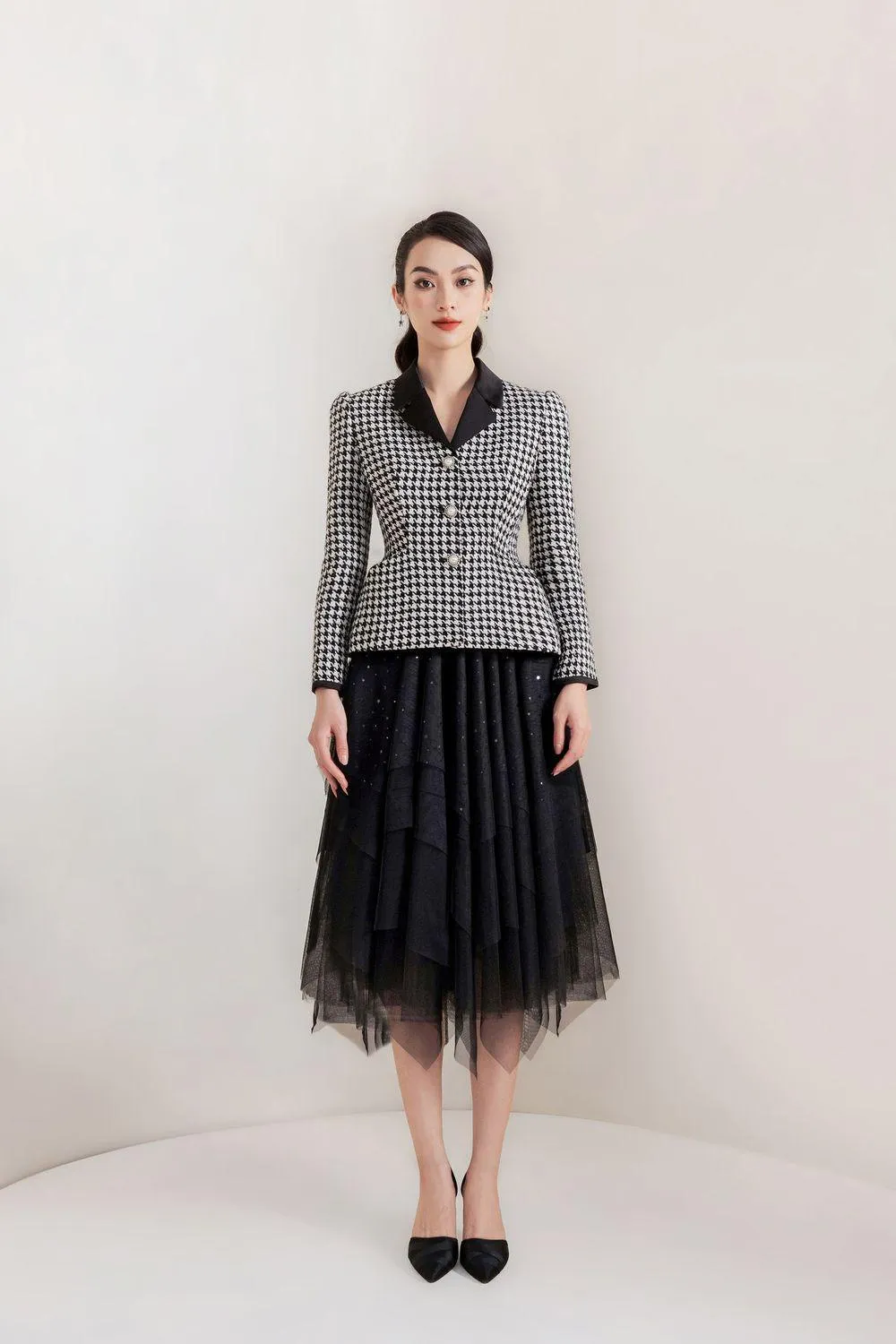 Odette Peplum Notch Lapel Tweed Jacket