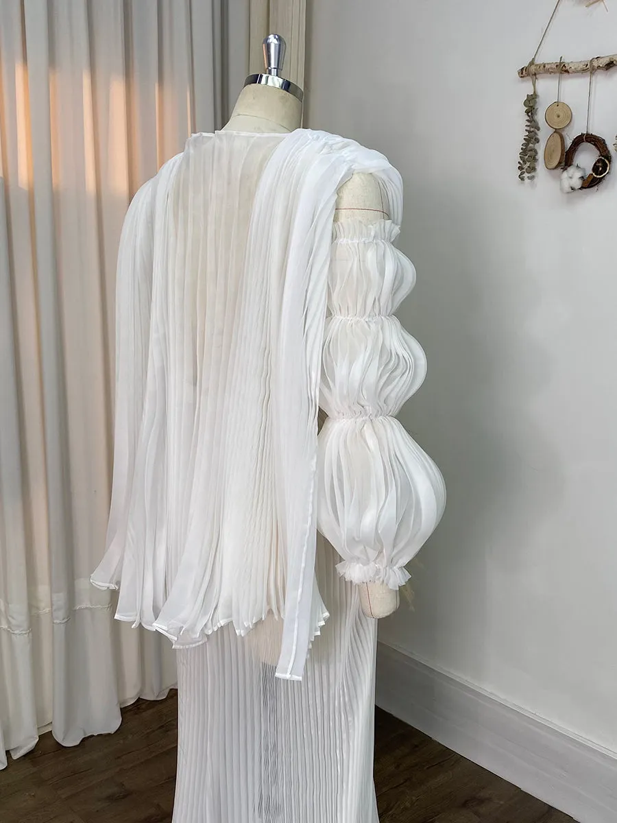 Off-Shoulder Maternity Gown Stylish Pleated Sleeves Maternity Custom Dress Minimalist YW240050