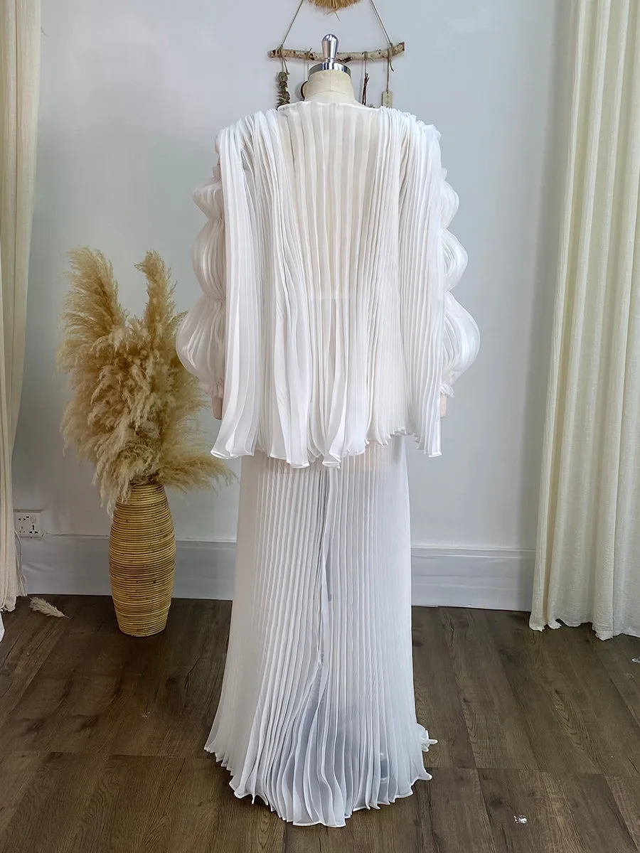 Off-Shoulder Maternity Gown Stylish Pleated Sleeves Maternity Custom Dress Minimalist YW240050