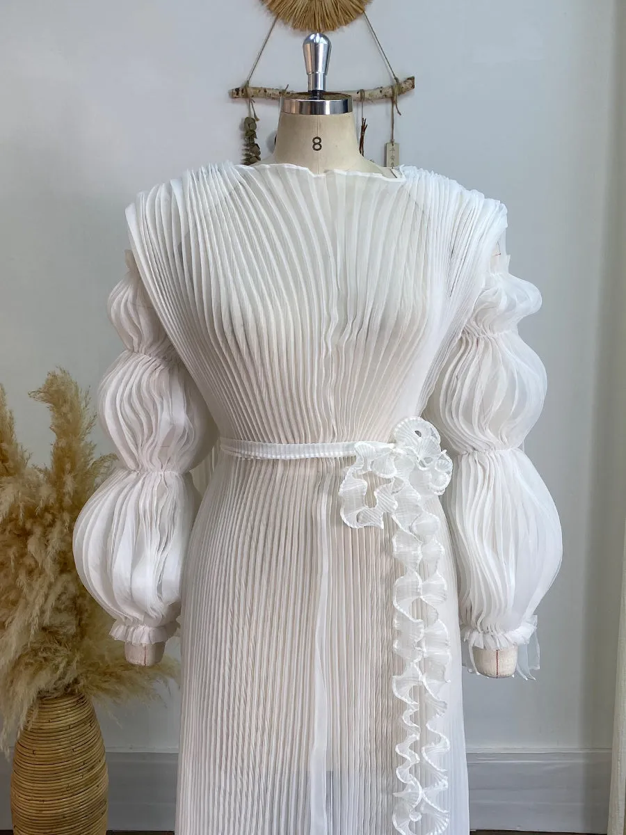 Off-Shoulder Maternity Gown Stylish Pleated Sleeves Maternity Custom Dress Minimalist YW240050