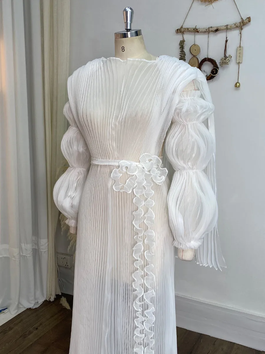 Off-Shoulder Maternity Gown Stylish Pleated Sleeves Maternity Custom Dress Minimalist YW240050