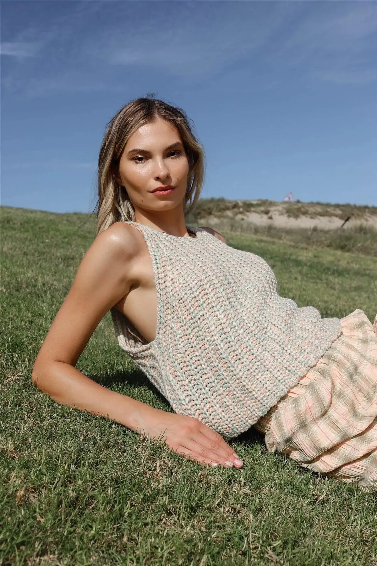 Orange Multi Color Knit Sleeveless Vest /3-2-1