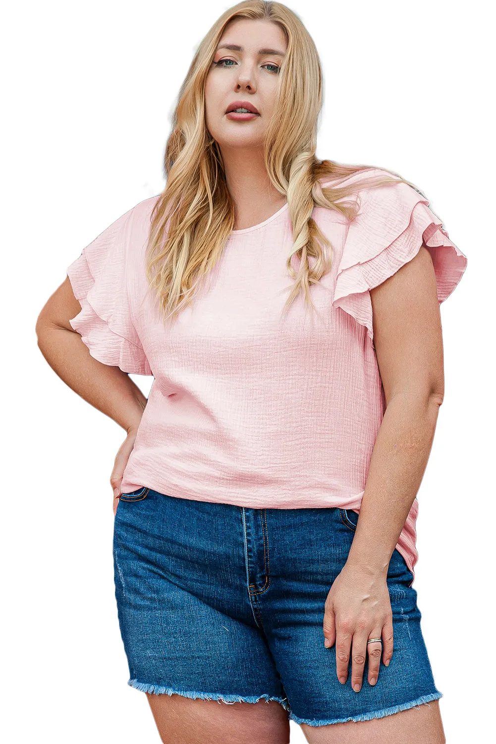 Plus Size Crinkle Textured Ruffle Top