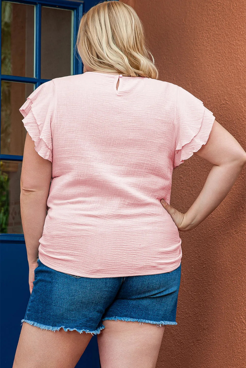Plus Size Crinkle Textured Ruffle Top