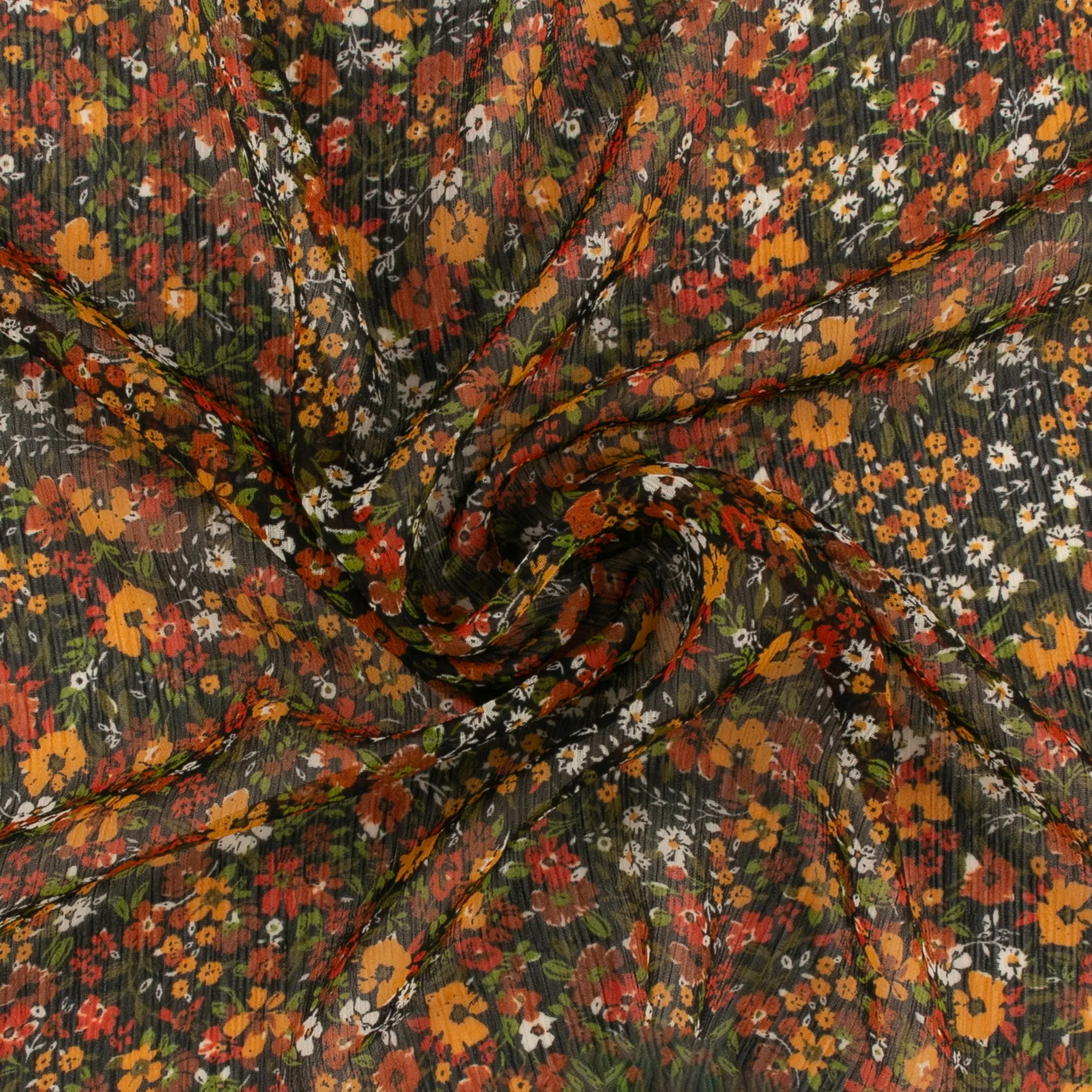 Printed Chiffon - AMANDA - Florals - Black / Orange