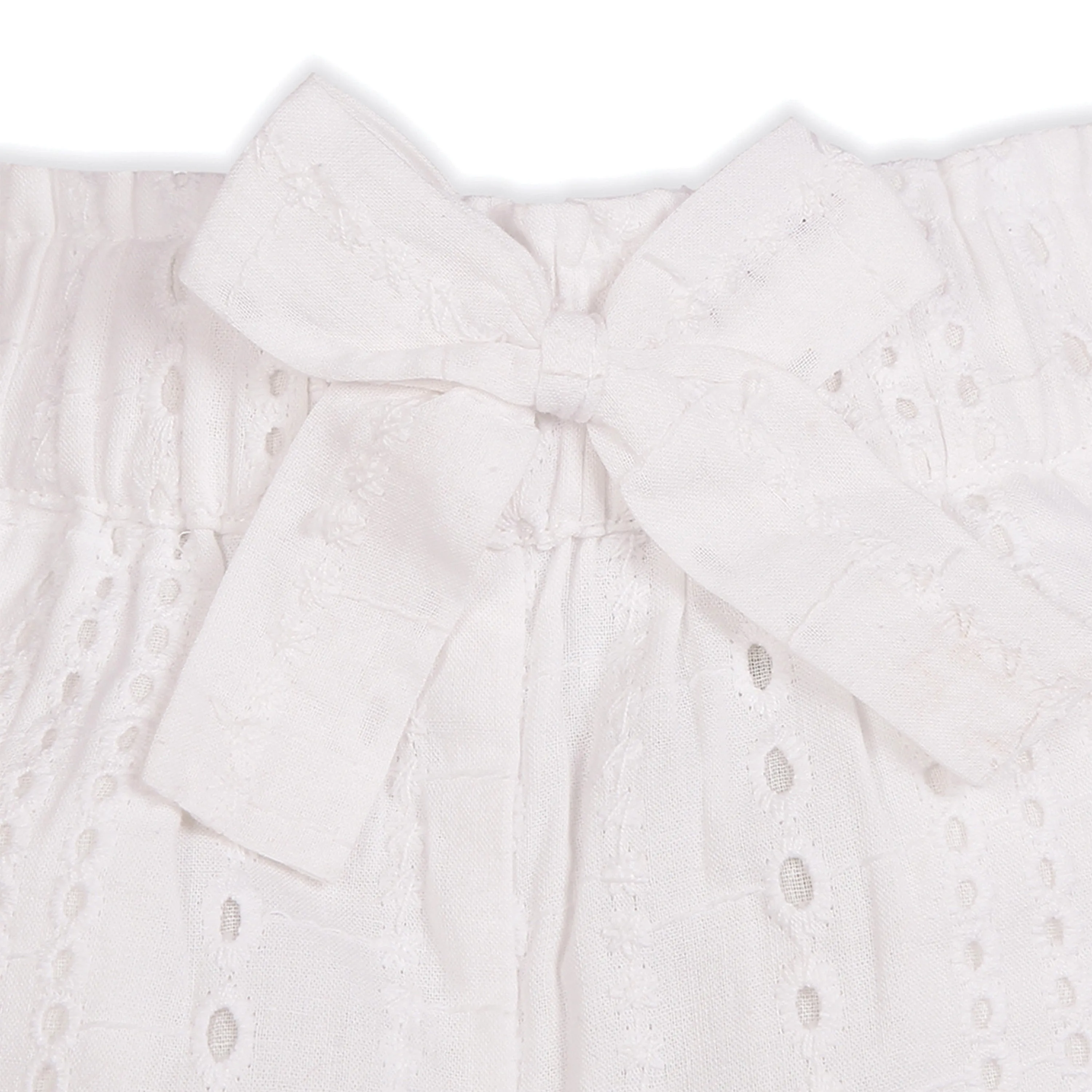 Pure Cotton Lara Sky Oxford Chambray Top with Eyelet Shorts - Blue & White