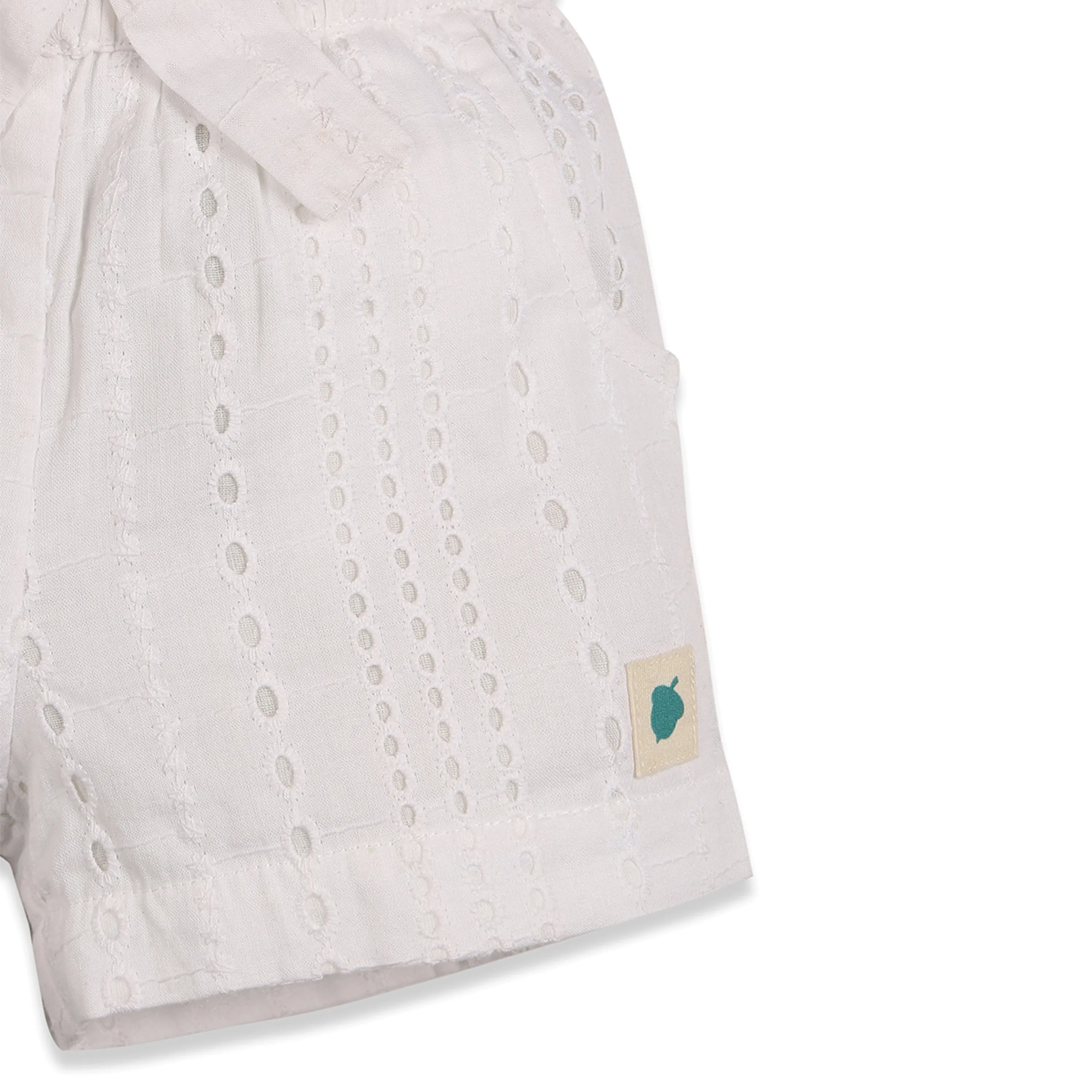 Pure Cotton Lara Sky Oxford Chambray Top with Eyelet Shorts - Blue & White