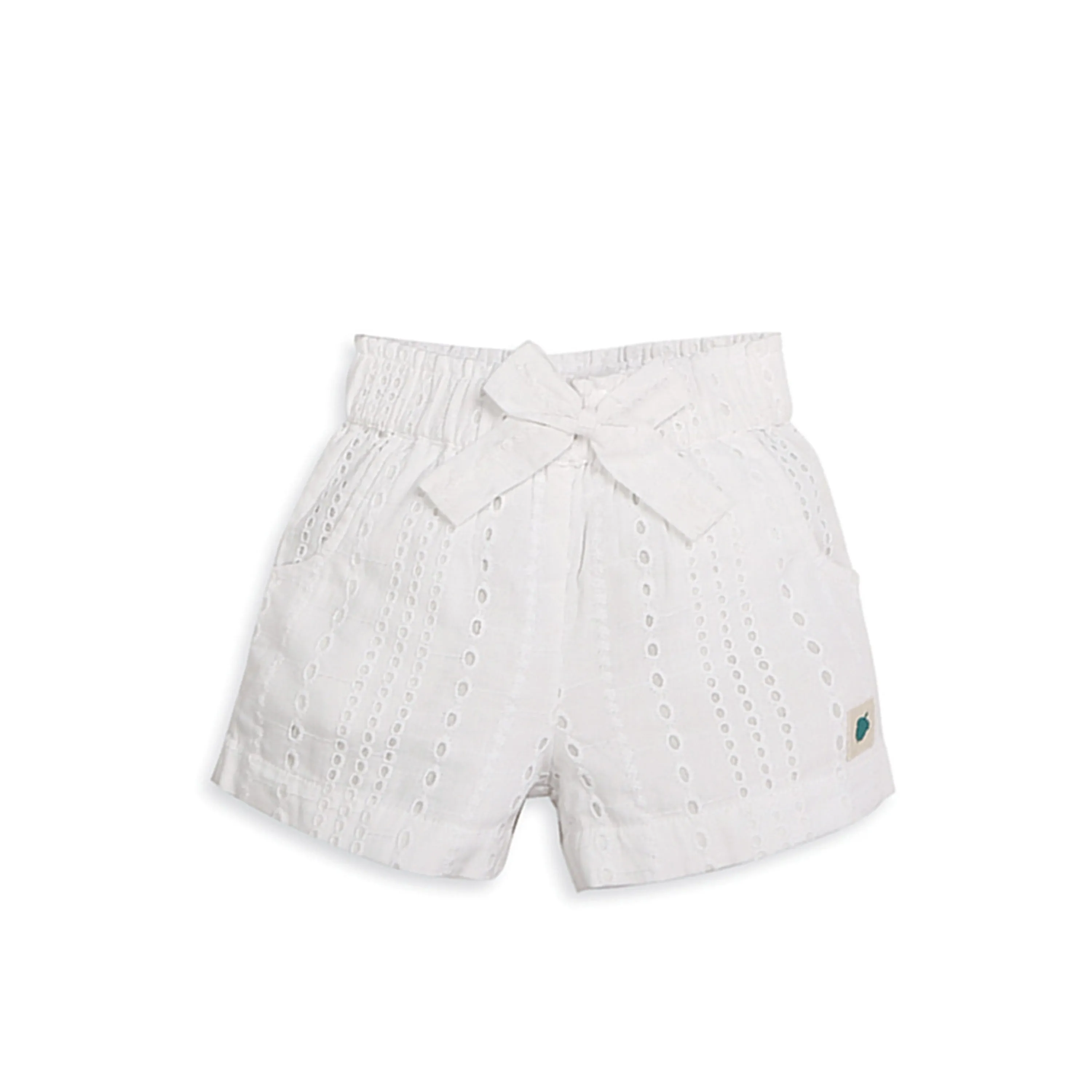 Pure Cotton Lara Sky Oxford Chambray Top with Eyelet Shorts - Blue & White
