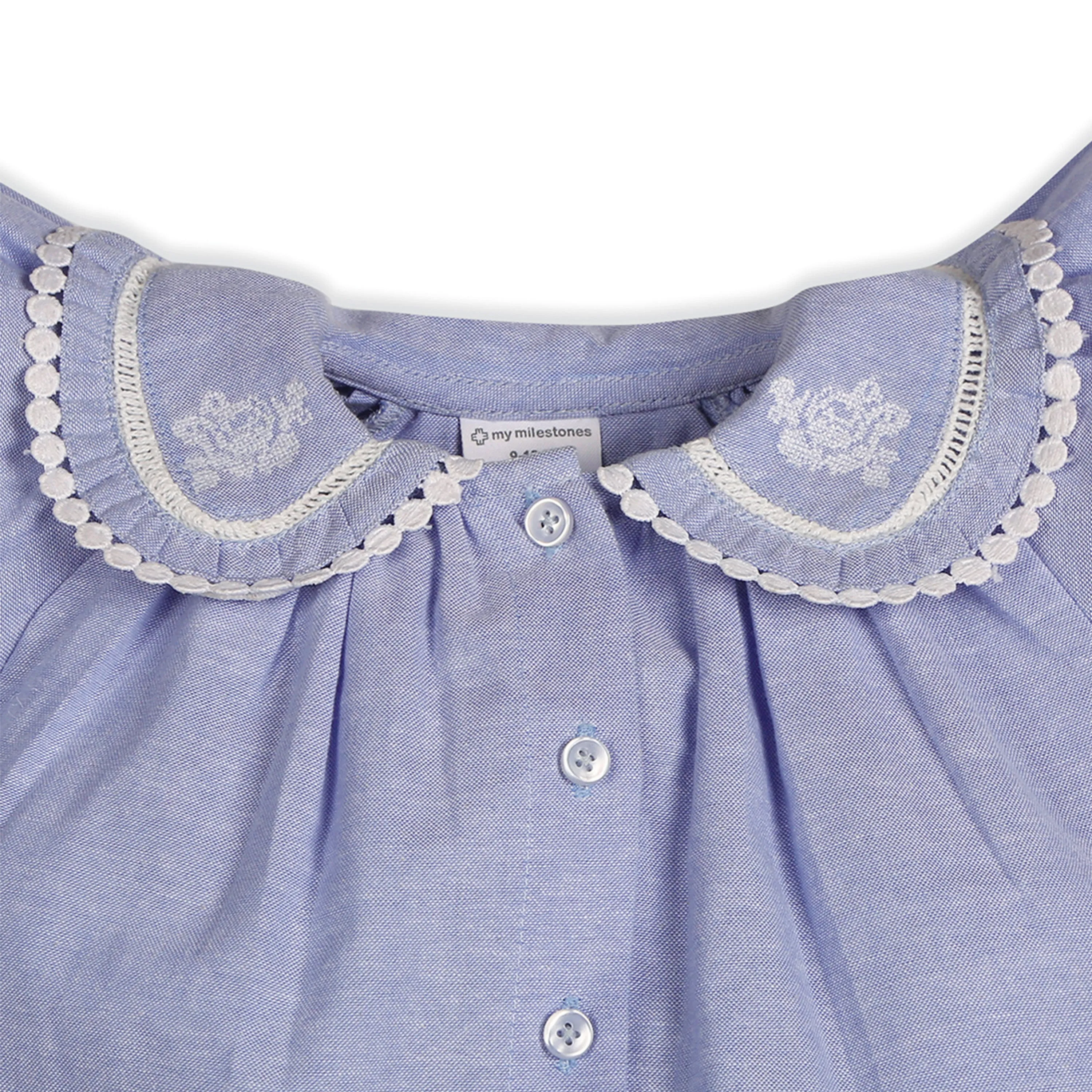 Pure Cotton Lara Sky Oxford Chambray Top with Eyelet Shorts - Blue & White