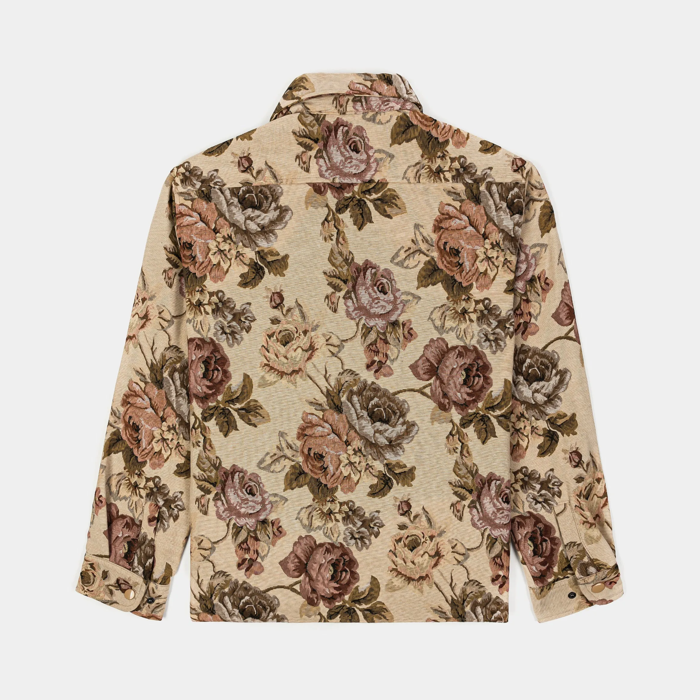 Rose Jacquard Button Up Mens Jacket (Tan/Red)