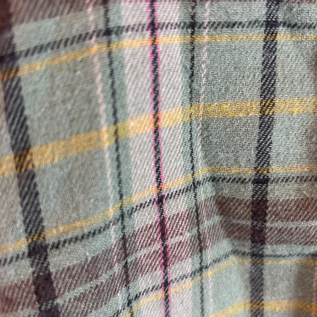 Sage Green Plaid Cropped Button-Up Flannel Shirt Long Sleeve