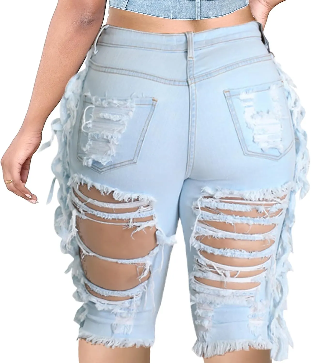 SeNight Women's Denim Shorts High Waisted Frayed Raw Hem Ripped Short Jeans