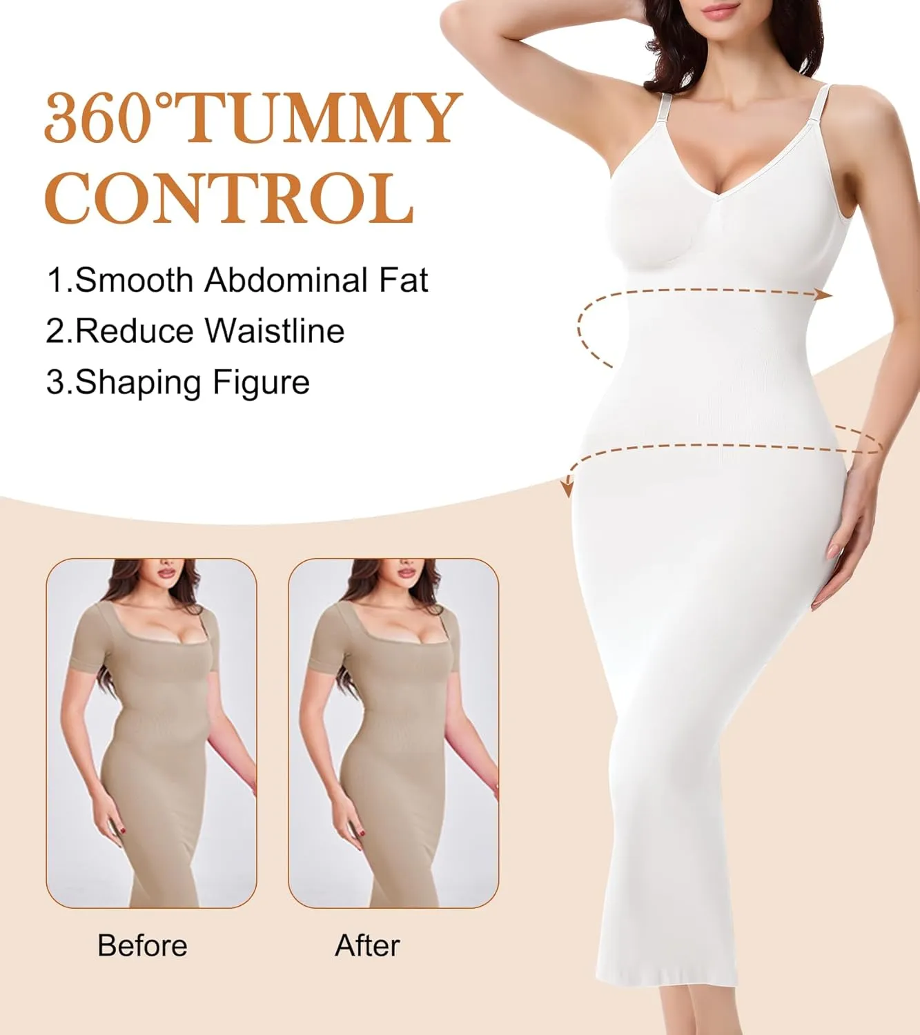 Shapewear Slips For Under Dress Deep V Neck Tummy Control Long Full Slip Dresses for Women Seamless Body Shaper
