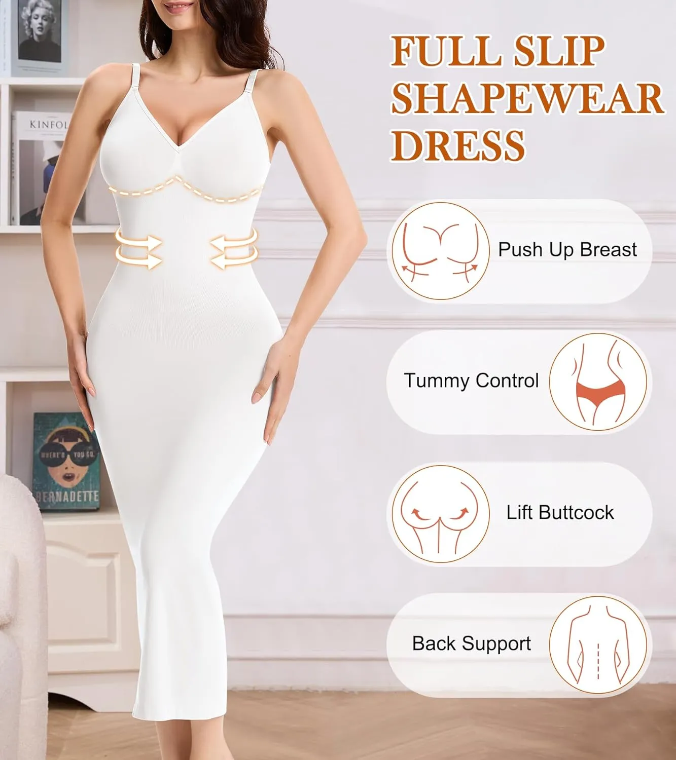 Shapewear Slips For Under Dress Deep V Neck Tummy Control Long Full Slip Dresses for Women Seamless Body Shaper