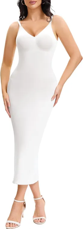Shapewear Slips For Under Dress Deep V Neck Tummy Control Long Full Slip Dresses for Women Seamless Body Shaper