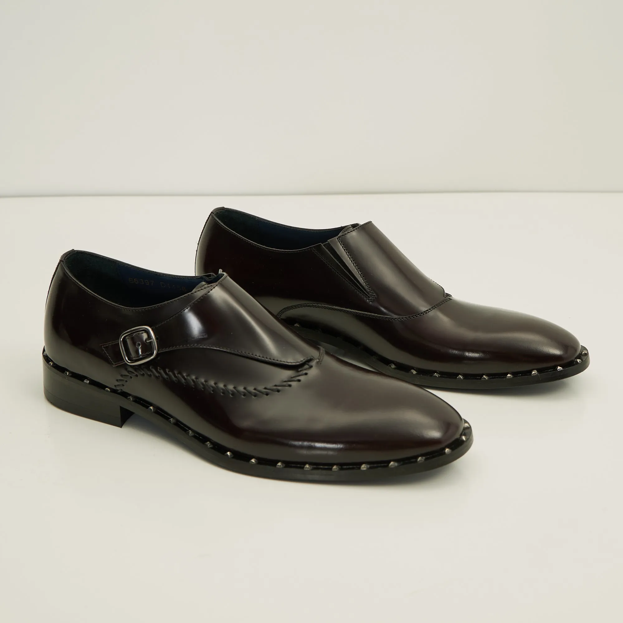 Stitch Detail Monk Strap - Burgundy
