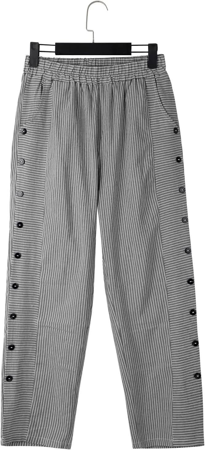 Striped Linen Pants for Women Cotton Casual Wide Leg Drawstring Elastic Waist Loose Fit Summer 2025 Straight Trousers