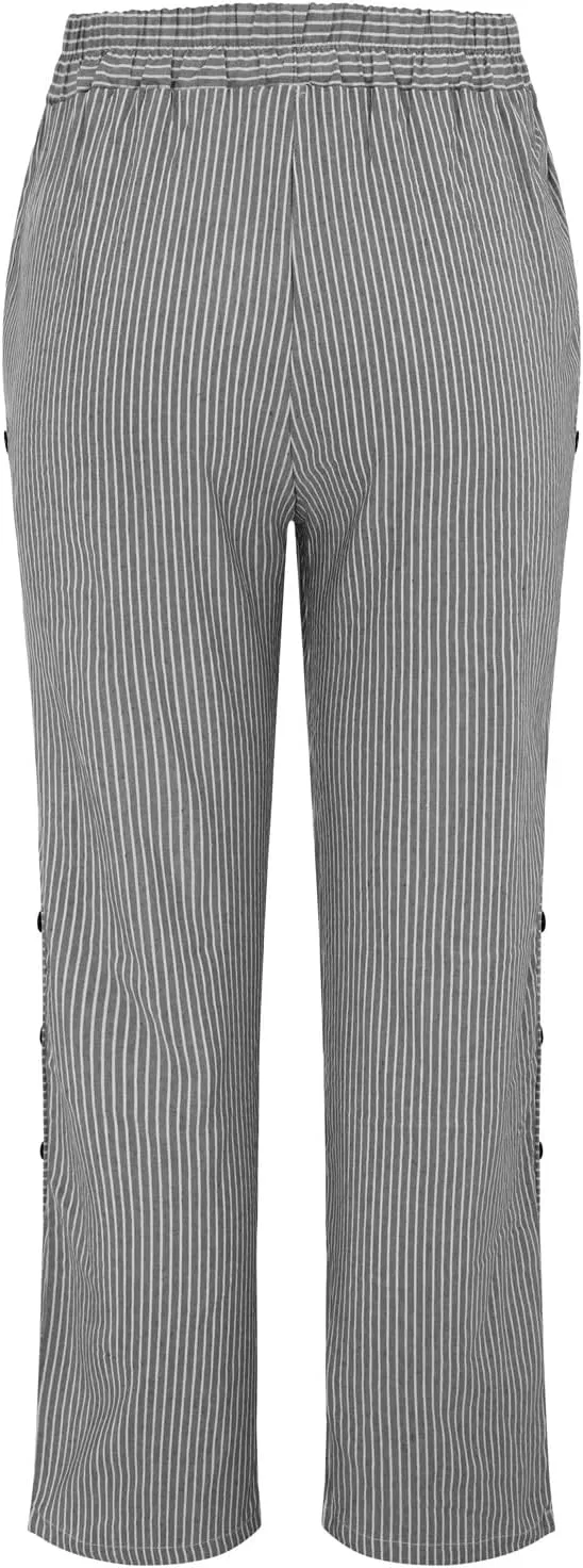 Striped Linen Pants for Women Cotton Casual Wide Leg Drawstring Elastic Waist Loose Fit Summer 2025 Straight Trousers