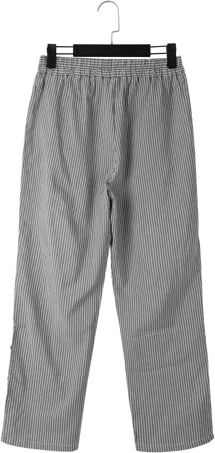Striped Linen Pants for Women Cotton Casual Wide Leg Drawstring Elastic Waist Loose Fit Summer 2025 Straight Trousers