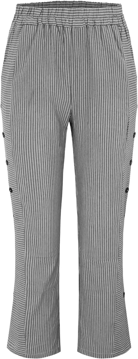 Striped Linen Pants for Women Cotton Casual Wide Leg Drawstring Elastic Waist Loose Fit Summer 2025 Straight Trousers