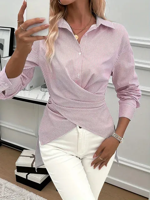 Striped Style Commuting Simple High End European Thin Style Top