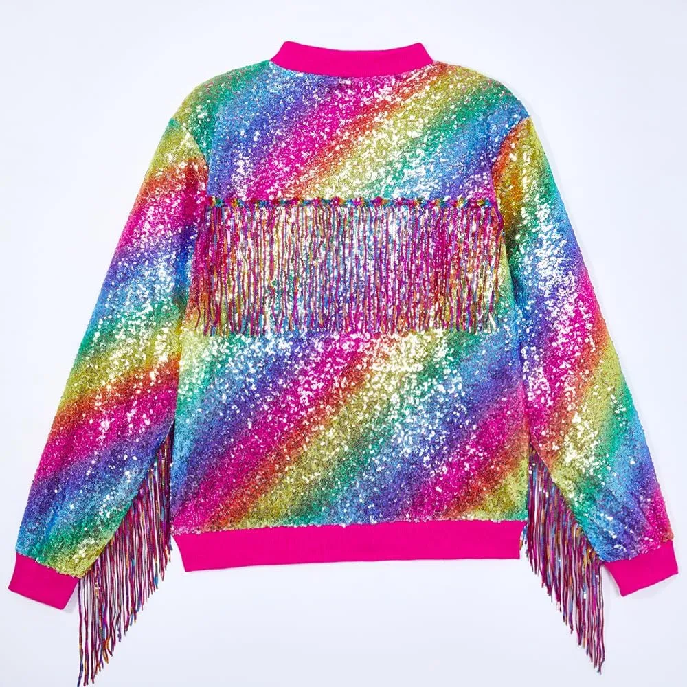 Tessel Sequin Jacket for Women Sparkly Bomber Varsity Trendy Shiny Coat Ladies Glitter Birthday Party Holiday Clothes
