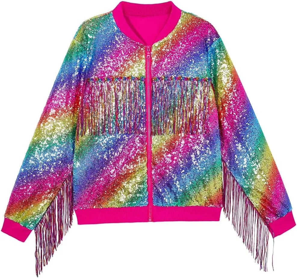 Tessel Sequin Jacket for Women Sparkly Bomber Varsity Trendy Shiny Coat Ladies Glitter Birthday Party Holiday Clothes