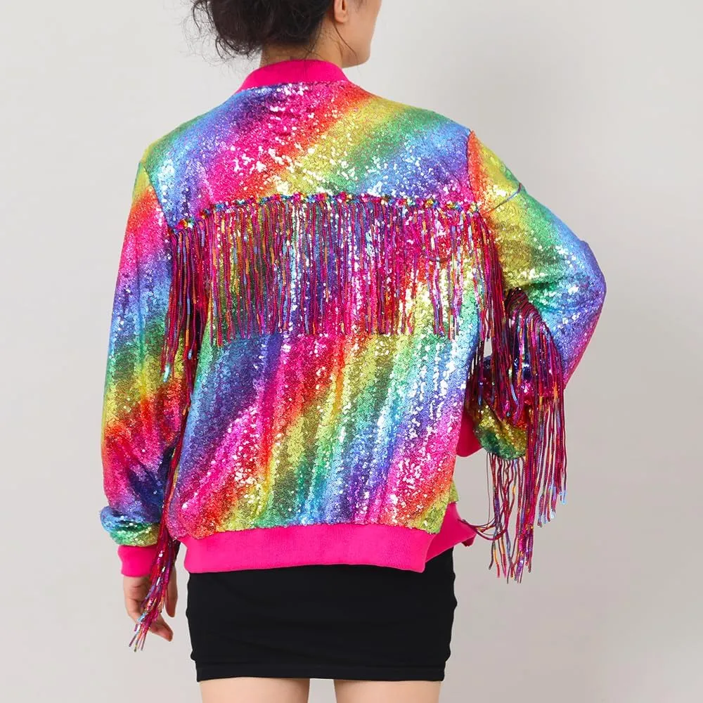 Tessel Sequin Jacket for Women Sparkly Bomber Varsity Trendy Shiny Coat Ladies Glitter Birthday Party Holiday Clothes