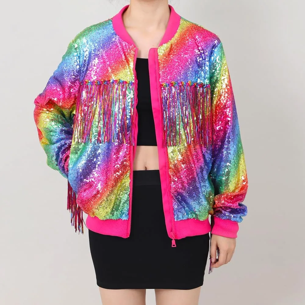 Tessel Sequin Jacket for Women Sparkly Bomber Varsity Trendy Shiny Coat Ladies Glitter Birthday Party Holiday Clothes