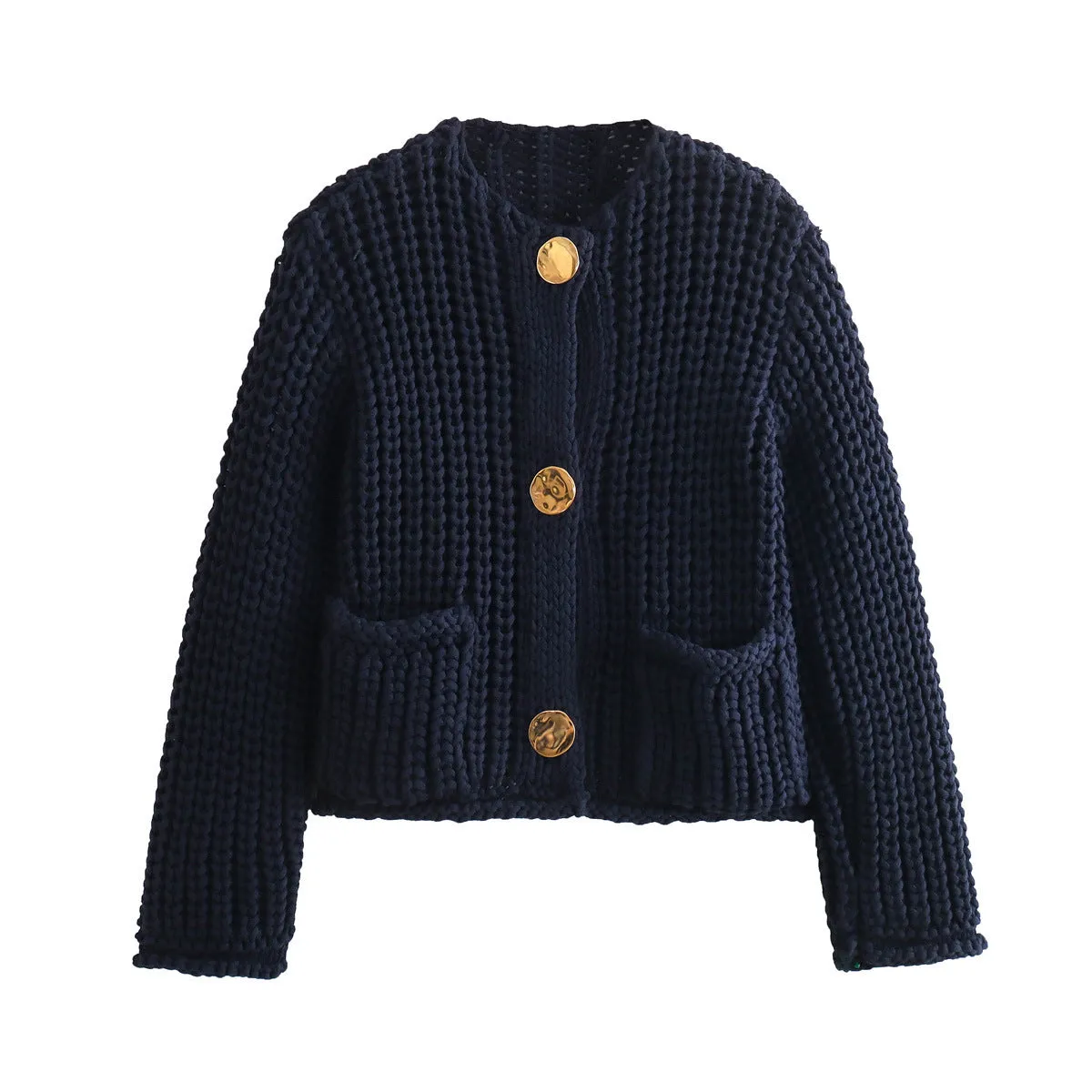Thick-Knitted Short buttoned-Pullover