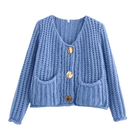 Thick-Knitted Short buttoned-Pullover
