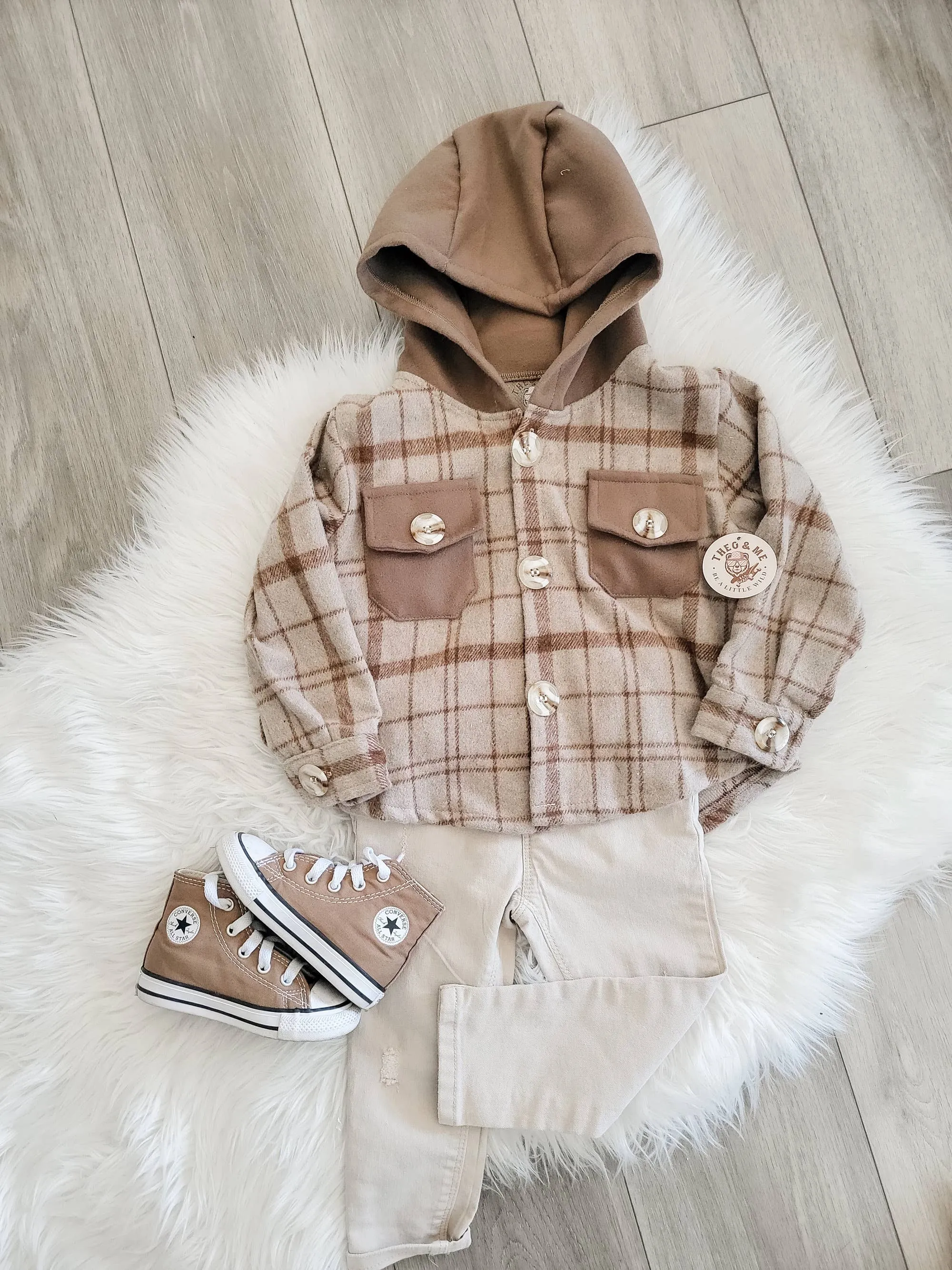 Toddlers Grey/Tan & Brown Plaid Hooded Shaket/Jacket