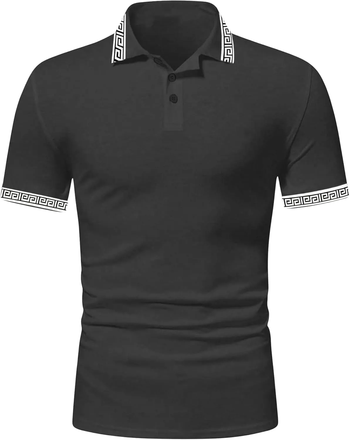UOUA Mens Casual Polo Shirts Classic Short Sleeve Collared T Shirt Button Golf Slim Fit Tee Tops