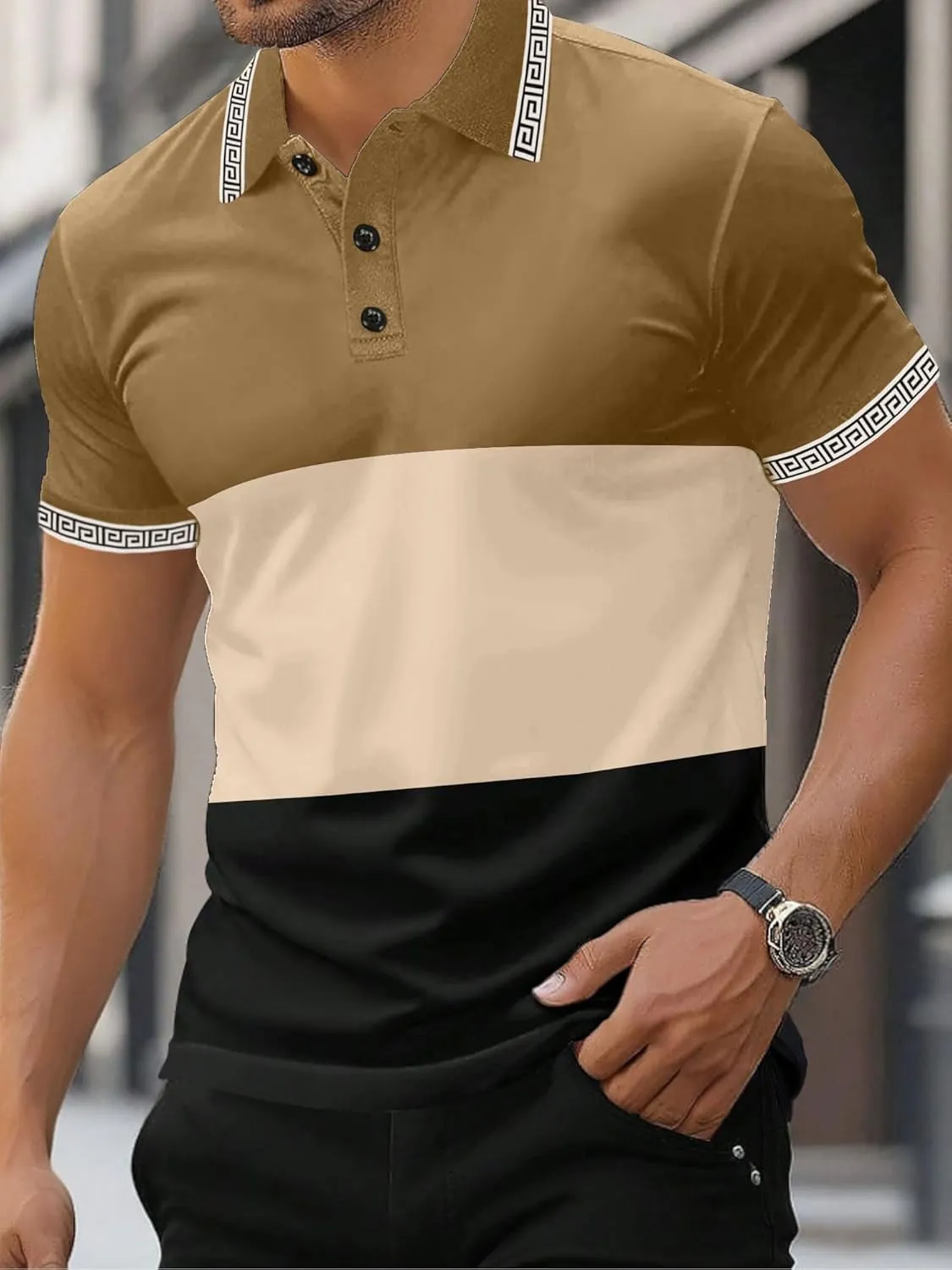 UOUA Mens Casual Polo Shirts Classic Short Sleeve Collared T Shirt Button Golf Slim Fit Tee Tops