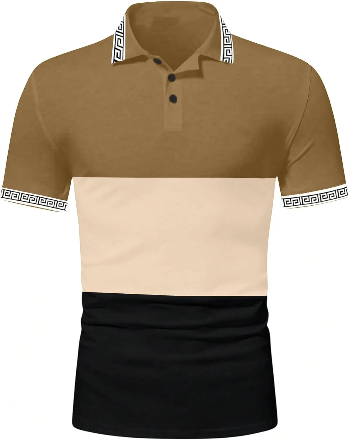 UOUA Mens Casual Polo Shirts Classic Short Sleeve Collared T Shirt Button Golf Slim Fit Tee Tops