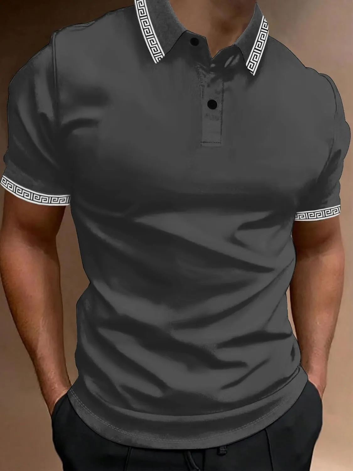 UOUA Mens Casual Polo Shirts Classic Short Sleeve Collared T Shirt Button Golf Slim Fit Tee Tops