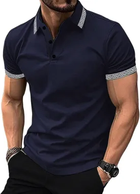 UOUA Mens Casual Polo Shirts Classic Short Sleeve Collared T Shirt Button Golf Slim Fit Tee Tops