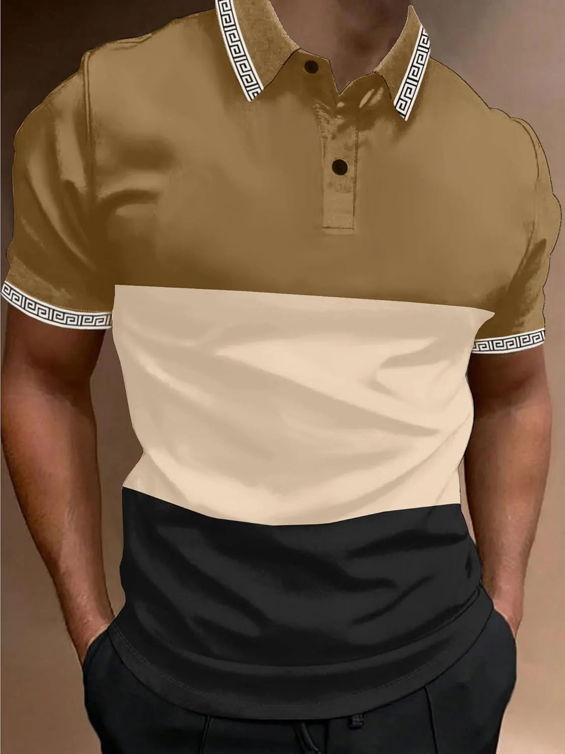 UOUA Mens Casual Polo Shirts Classic Short Sleeve Collared T Shirt Button Golf Slim Fit Tee Tops