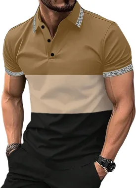 UOUA Mens Casual Polo Shirts Classic Short Sleeve Collared T Shirt Button Golf Slim Fit Tee Tops