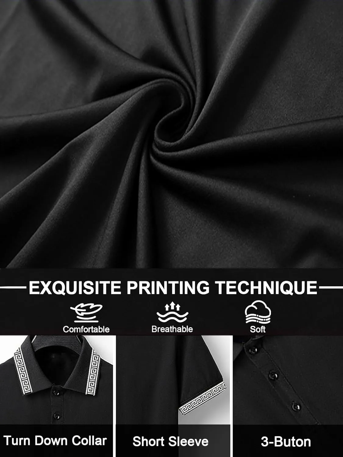 UOUA Mens Casual Polo Shirts Classic Short Sleeve Collared T Shirt Button Golf Slim Fit Tee Tops