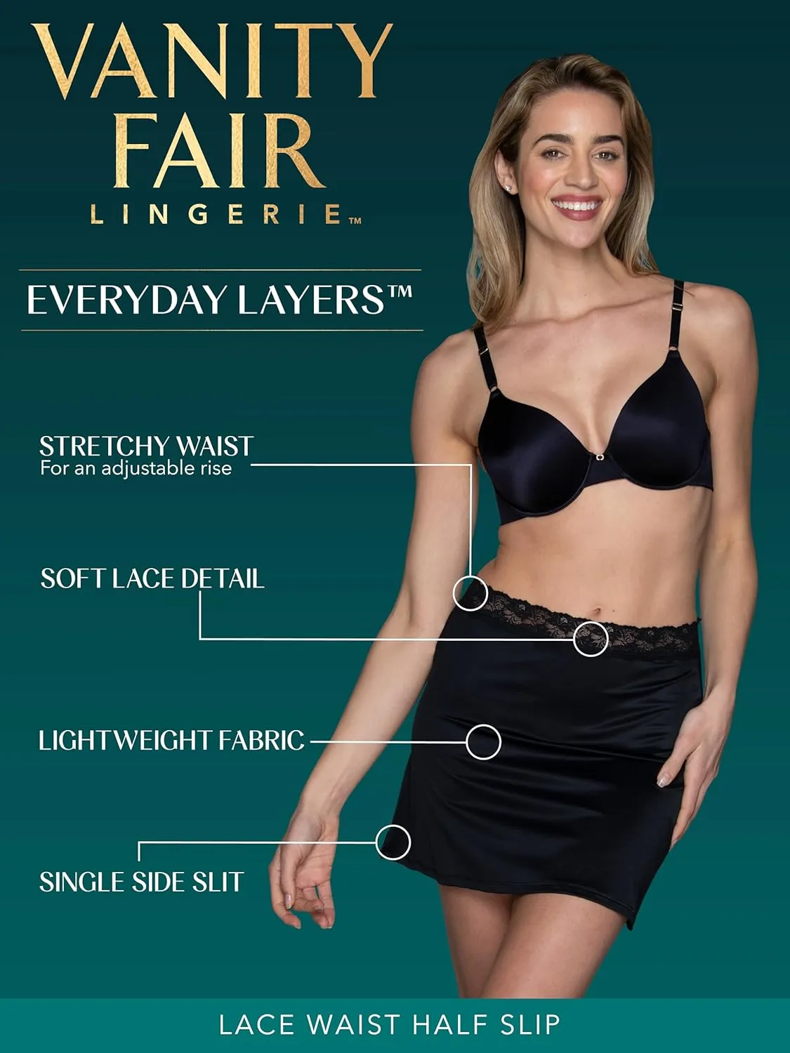 Vanity Fair Women's Anti-Static Nylon Half Slip for Under Dresses, Available up to size 3XL