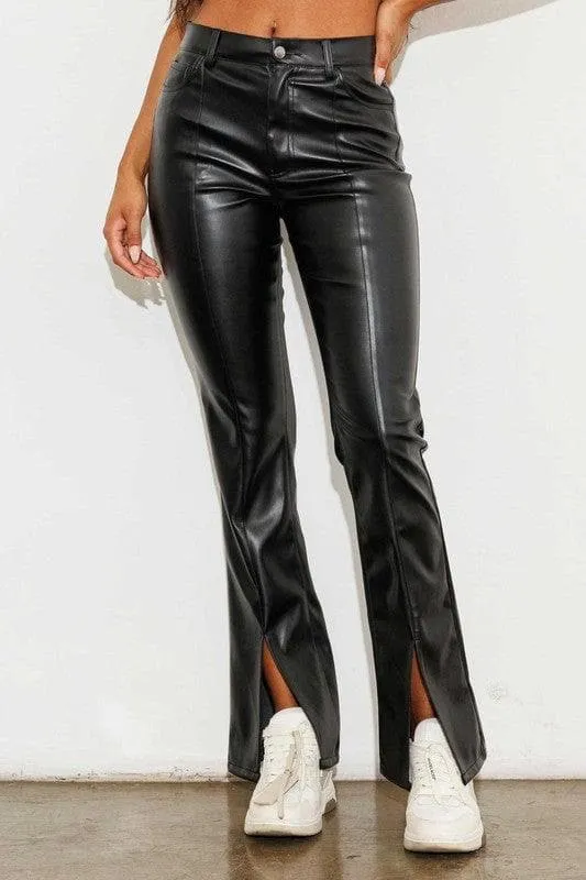 Vibrant M.i.U Vegan Leather Front Slit Bootcut