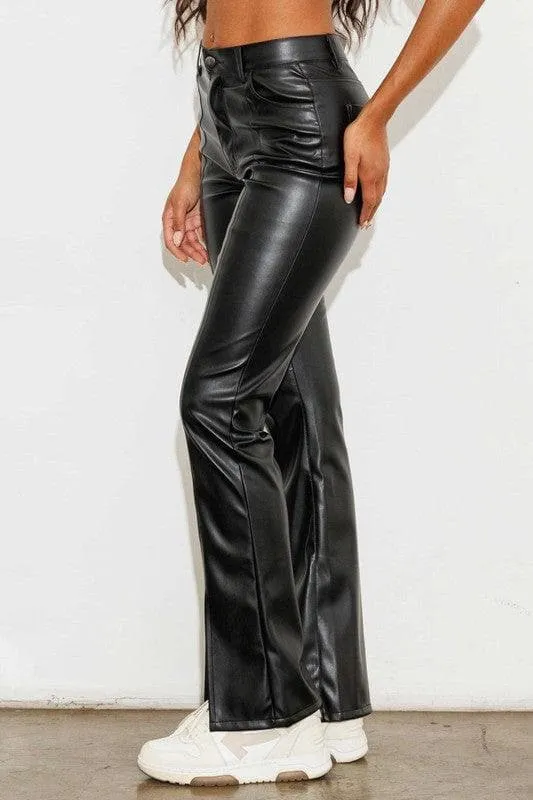 Vibrant M.i.U Vegan Leather Front Slit Bootcut