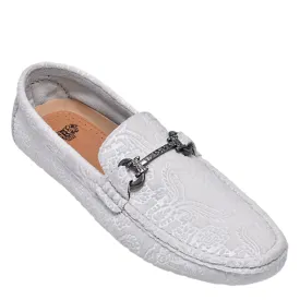 White Velvet Paisley With Buckle Loafer