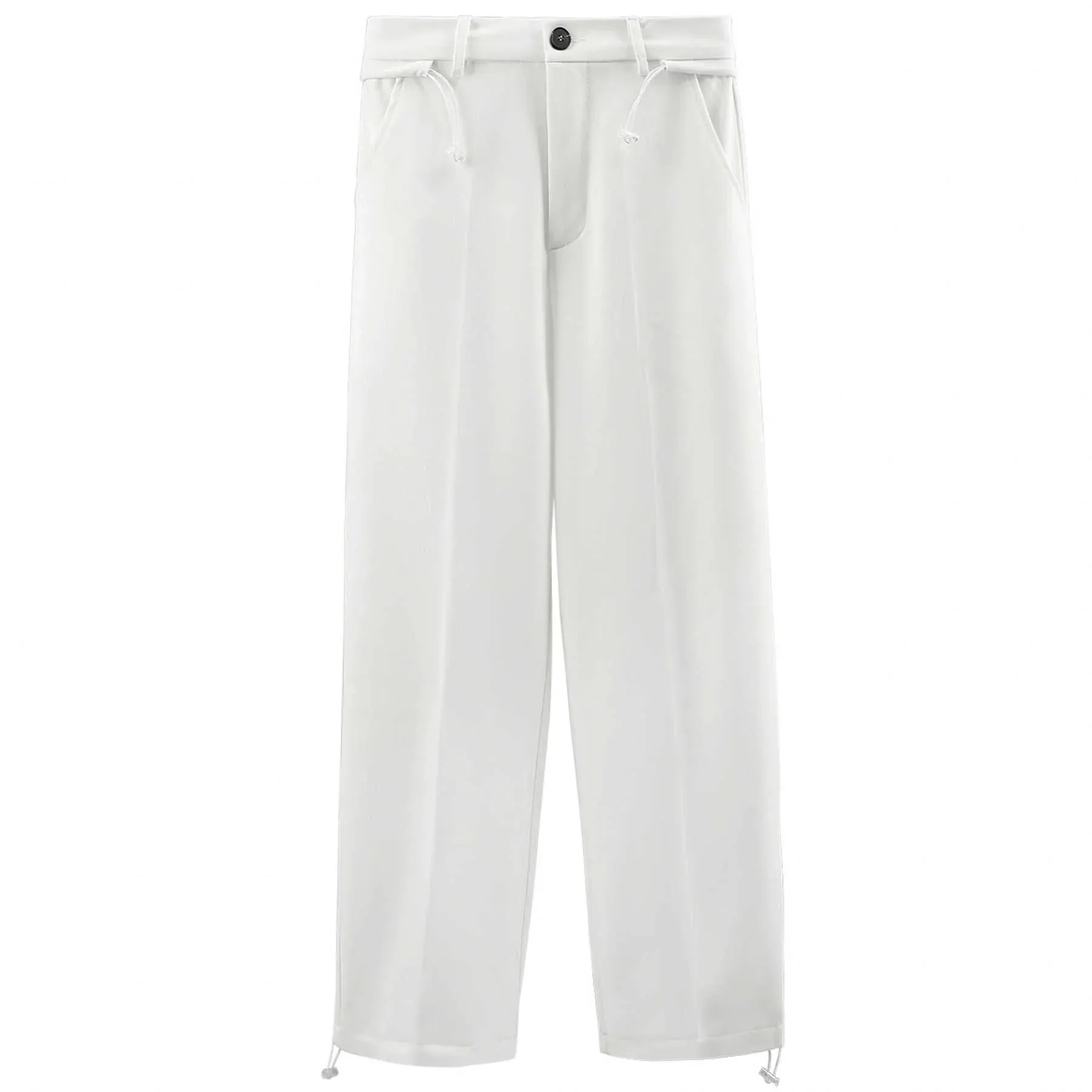 Wiaofellas  -  Drawstring Men's Legged Trousers Straight Loose Korean Legged Casual Pants Vertical Black Wide Leg Pants Harajuku 2Y2323